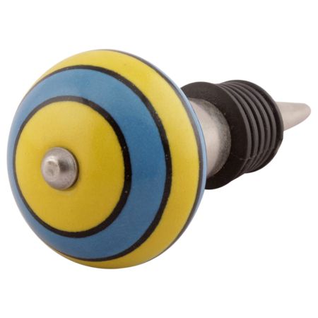 Turquoise And Yellow Striped Ceramic Wine Stopper
